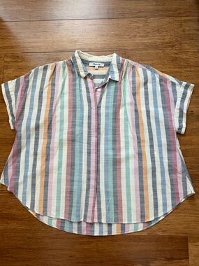 Madewell Lightweight Multicolor Vertical Stripe Button Down Short Sleeve Shirt